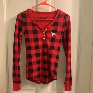 VS Pink buffalo plaid red long sleeve shirt